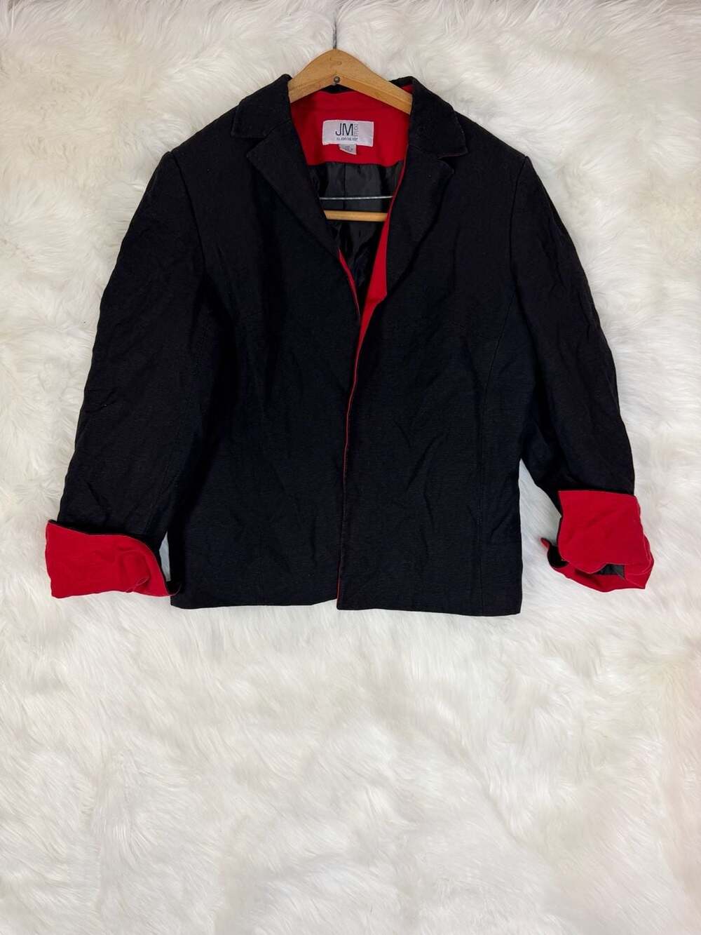Vintage JM Studio by John Meyer Black and Red Linen Blend Blazer Size 14P